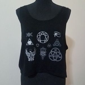 Witchy occult print black tank top